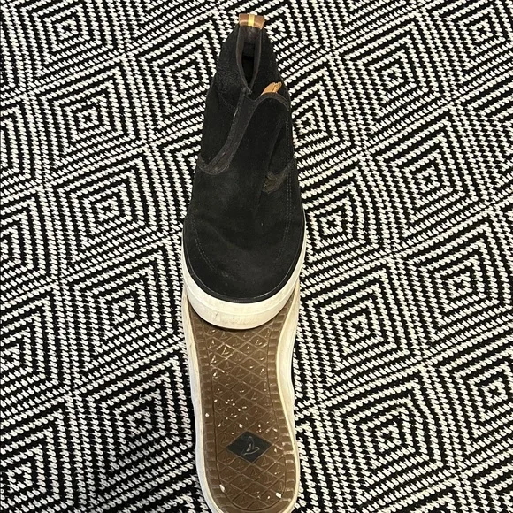 Sperry Black Ankle Boots with Tan Accents - Picture 6 of 8